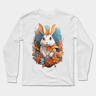 Cute Rabbit With Fantasy Flowers Splash Long Sleeve T-Shirt